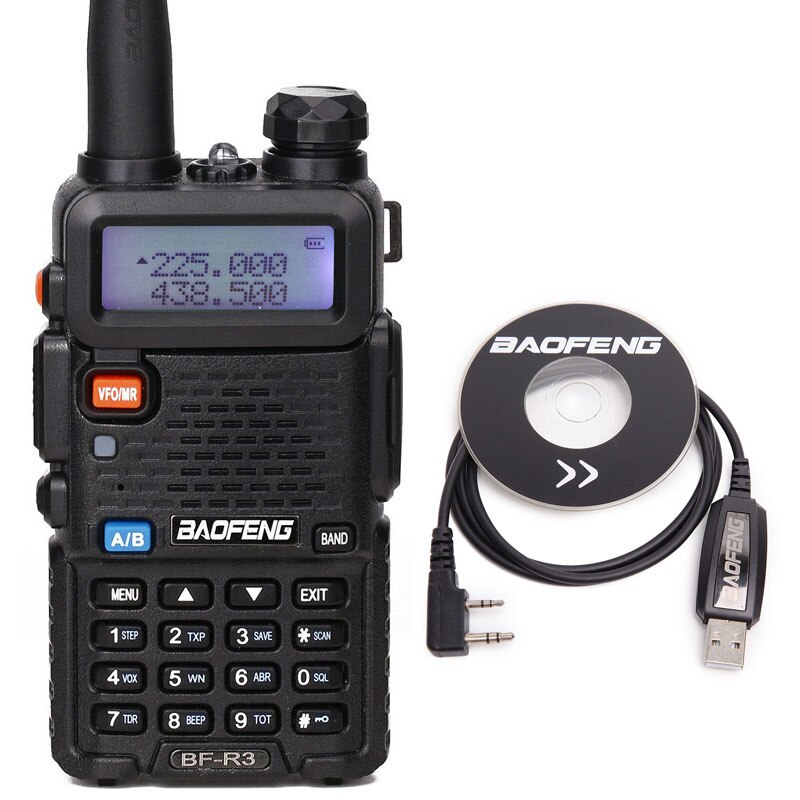 BaoFeng BF-R3 talkie-walkie Tri-bande 136-174 Mhz 220-260 Mhz/400-520 Mhz + 2 antennes Amatuer la Radio portative de jambon de uv-5r: add cable