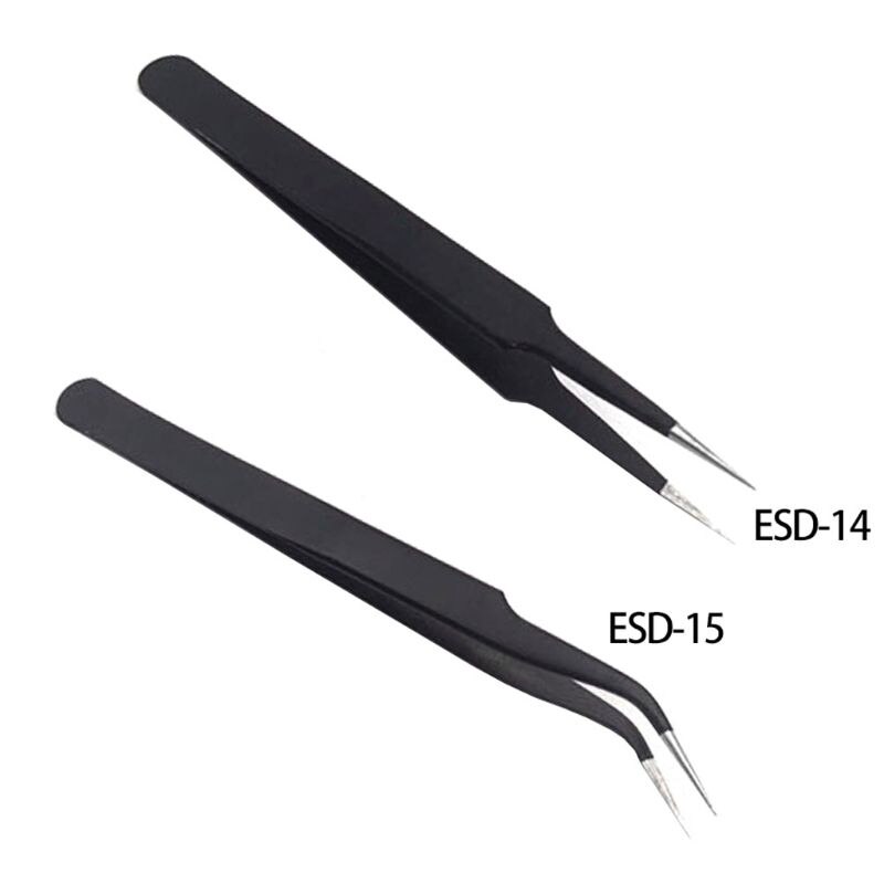ESD-15 Anti-Statische Stalen Gebogen Gebogen Tip Tweezer Sieraden Nipper Repair Hand Tool M0XD
