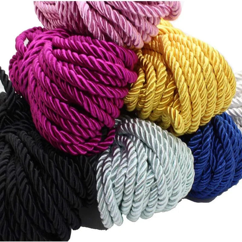 Corde en soie tressée à 3 plis de 5/10M, corde torsadée de 5mm, cordon torsadé en Polyester, garniture tressée, corde torsadée pour décoration artisanale de bricolage