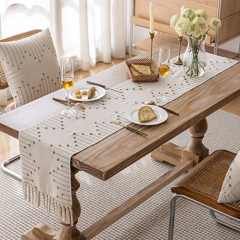 Camino de mesa de lino Natural con borlas, decoración de comedor, boda, cumpleaños, Navidad, mantel para el hogar: Otros / Rojo