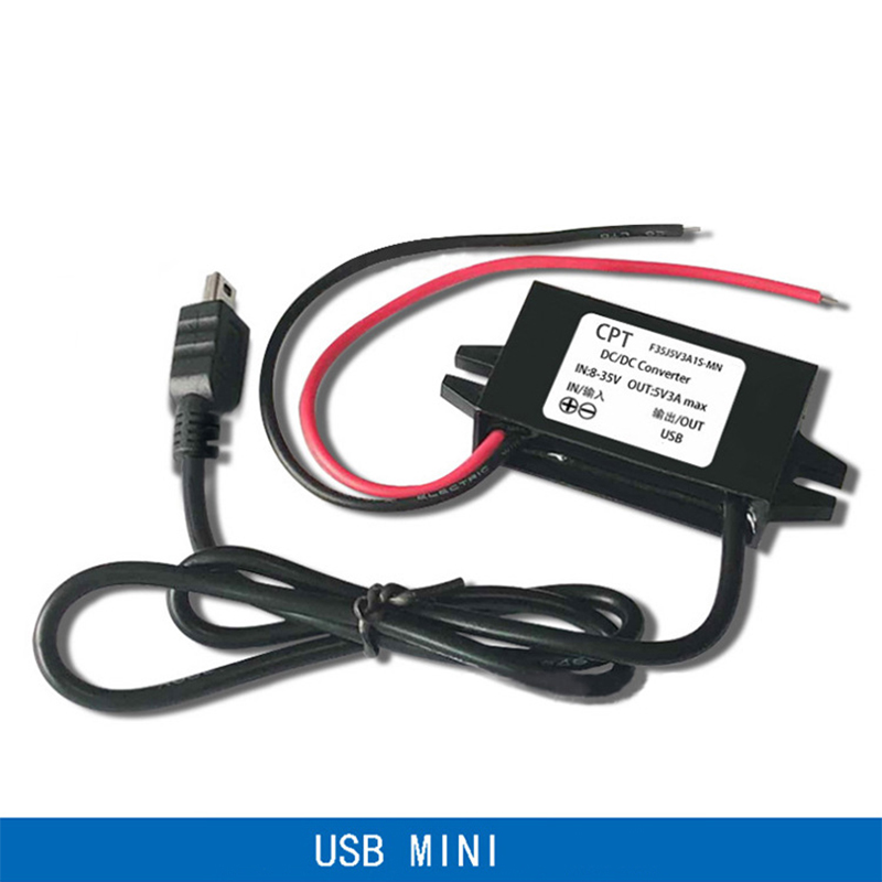 Dc -dc 12v to 5v auto-stroomomvormer, micro-mini usb 3a stroomadapter met spanningsverlaging en beveiliging tegen omgekeerde polariteit 15w