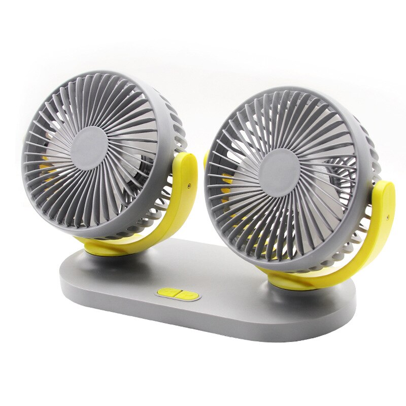 12v/24v usb universal 360 graders allroundjusterbar bil auto luftkylning dubbel huvud fläkt instrumentbräda kylare luft fläkt bil fläkt: Grå och gul