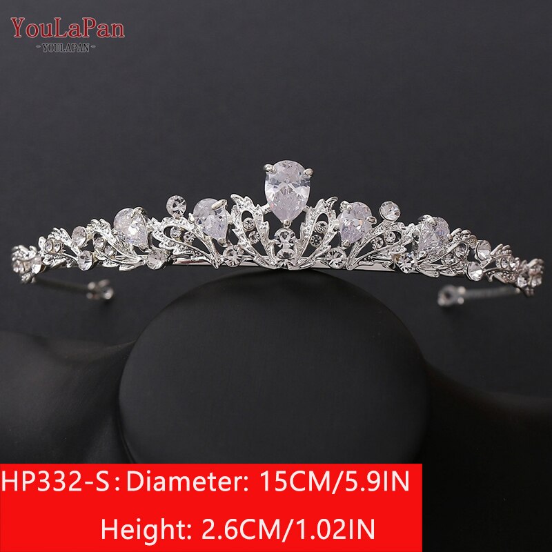 TOPQUEEN HP326 Zirkonia Hochzeit Tiara für Braut-Prinzessin Tiara Stirnband Braut Krone Braut Haar Zubehör für Frauen Tiara: HP332-S