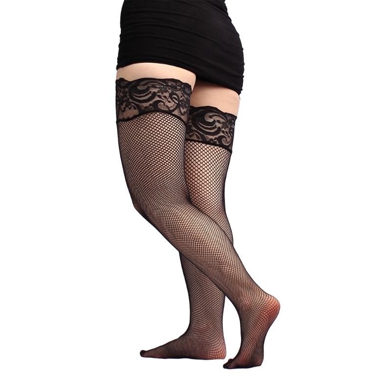 Calze nere sexy da donna grandi dimensioni estive Calze elastiche scavate a rete alte fino alla coscia per accessori da donna: Beige