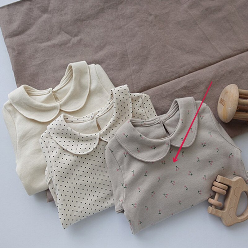 Herfst Kids Meisjes Shirts Turn-Down Kraag Bloemen Dot Effen Kleur Lange Mouwen Blouse Kinderen kleding E1900: floral / 80cm 1Y