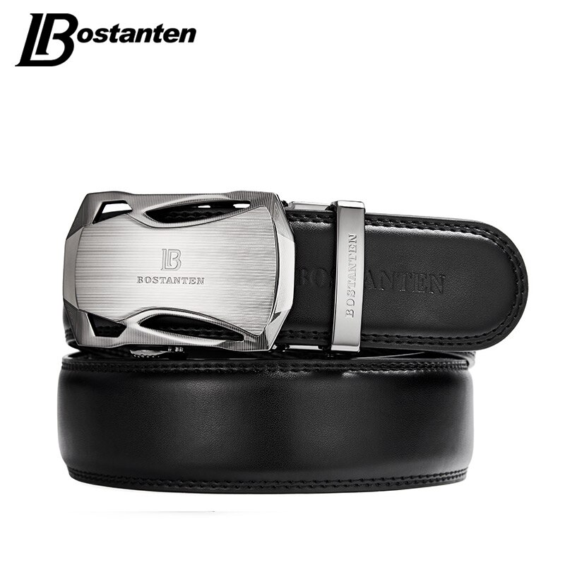 BOSTANTEN mannen Riem Koe Lederen Riemen Mode Automatische Gesp Zwart Lederen Riemen voor Mannen 3.4 cm Breedte