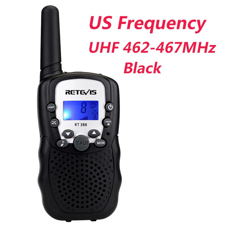 1pc Mini Walkie Talkie Kids Radio Retevis RT388 0.5W UHF 462-467MHz US Frequency Portable Two Way Radio J7027: US Black