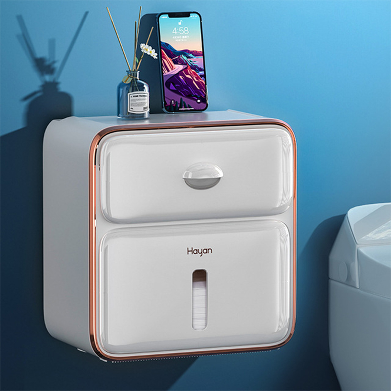 Waterproof Wall Mount Toilet Paper Holder Tissue Box Tray Roll Tube Storage Box Wc Roll Paper Stand Shelf Bathroom: White