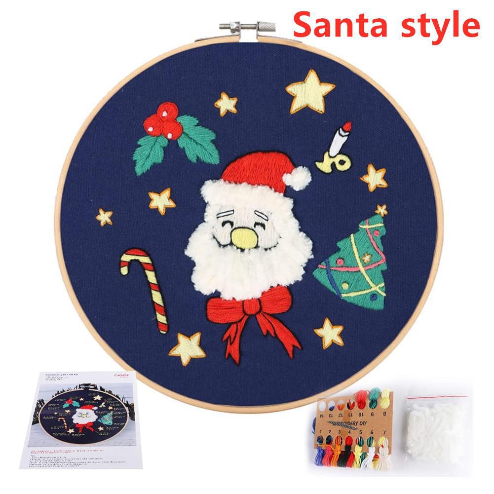Christmas Patterns Embroidery Kit for Beginners Cross Stitch Embroidery Hoop Embroidery Color Floss Kit: Merry Christmas 5 