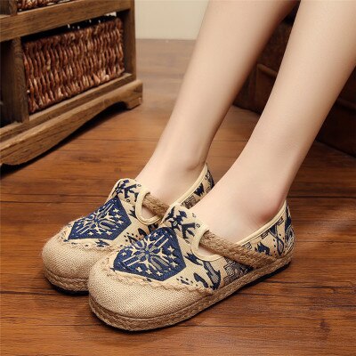 round head cotton and linen national wind shoes summer pedal linen shoes breathable lazy flat shoes: Green / 5