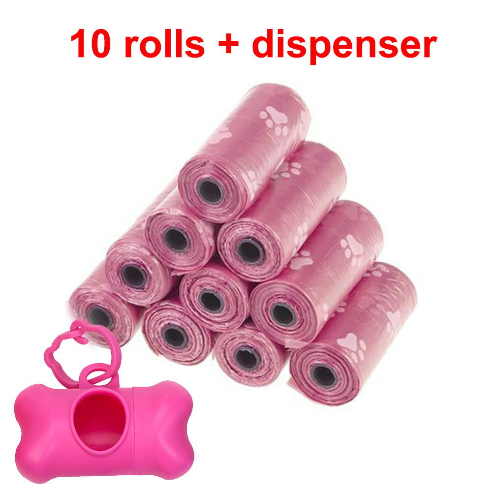 Bolsas biodegradables para caca de perro, rollos de recarga, bolsas de residuos para perros compostables con dispensador, bolsas de arena para mascotas, productos de limpieza para mascotas, 10 rollos: Rosa