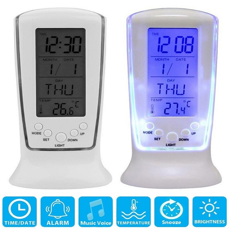 Led Digitale Lcd Wekker Kalender Thermometer Met Blauwe Achtergrondverlichting Bureauklok Multifunctionele Digitale Klok Home Decoratie