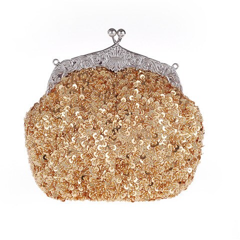 Solid Beading Hobos Bag Shiny Sequined Woman Evening Bag Luxurious Clutch Handbag Wallet Retro Old Shanghai Style with Cheongsam: Golden