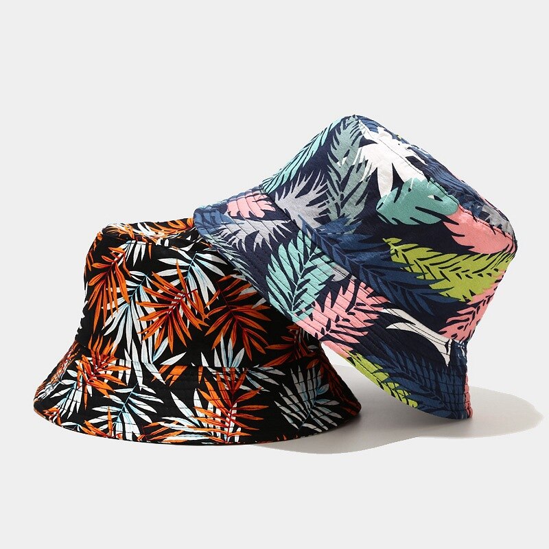 Palm Leaf Pattern Men Bucket Hat Summer Sun Protection Hat Trend Hip-hop Fisherman Hat Outdoor Hiking Hat Unisex Panama Cap