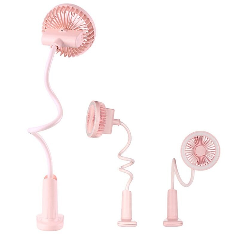 Rechargeable Flexible USB Fan with LED light 2 Speed Adjustable Air Cooling Clip Fan for Camping Hiking BBQ Home Office