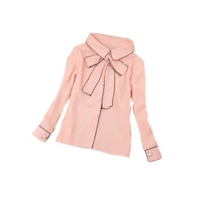 Vestiti delle ragazze 2019 Bambini di Autunno Che Coprono Le Ragazze Camicetta Bambino Camicette Chiffon Bianco Camicetta Carino Fiocco Blusas Abbigliamento Per Bambini 2-16Y: Colore rosa / 3T