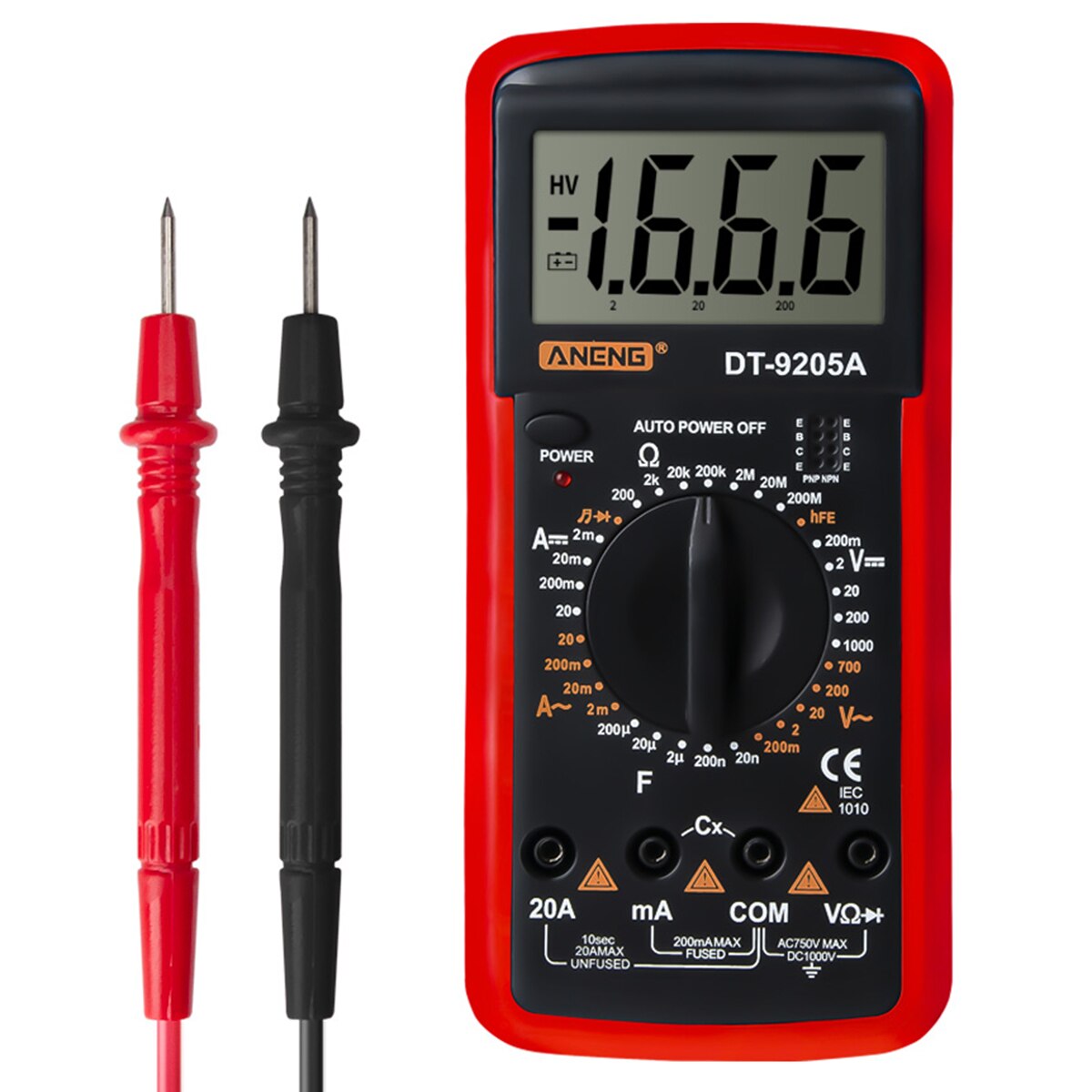 200 Mv-1000V DT-9205A Lcd Handheld Digitale Multimeter Ac/Dc Volt Amp Ohm Capaciteit Tester Met een Beugel Op De Rug: Rood