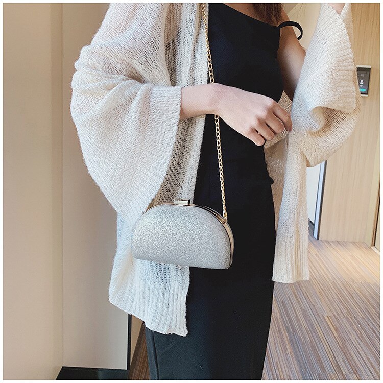 Golf Avond Diner Zak Shell Heldere Gezicht Mode Clutch Bag Keten Schouder Tas Zilver