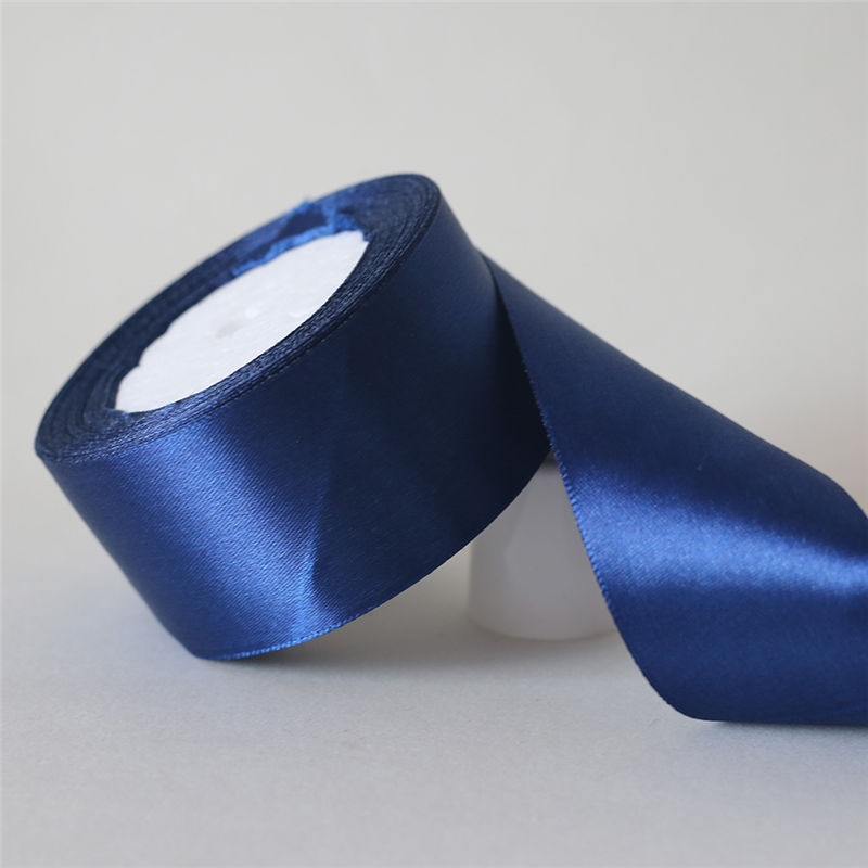 Cinta de satén de seda azul marino, 25 yardas/6mm-50mm, Material artesanal para decoración de de graduación, caja de de boda, accesorios de embalaje D7