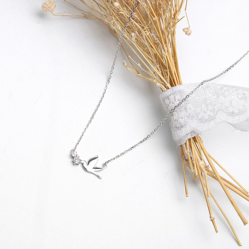 Collar de cadena con Circonia cúbica para mujer y niña, Gargantilla, Plata de Ley 925, paloma blanca de la paz, joyería SN2450