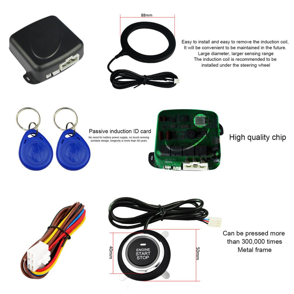 DC 12V Car Keyless Entry System Engine Start Alarm System Push One-button Start System Theft Protection Smart System