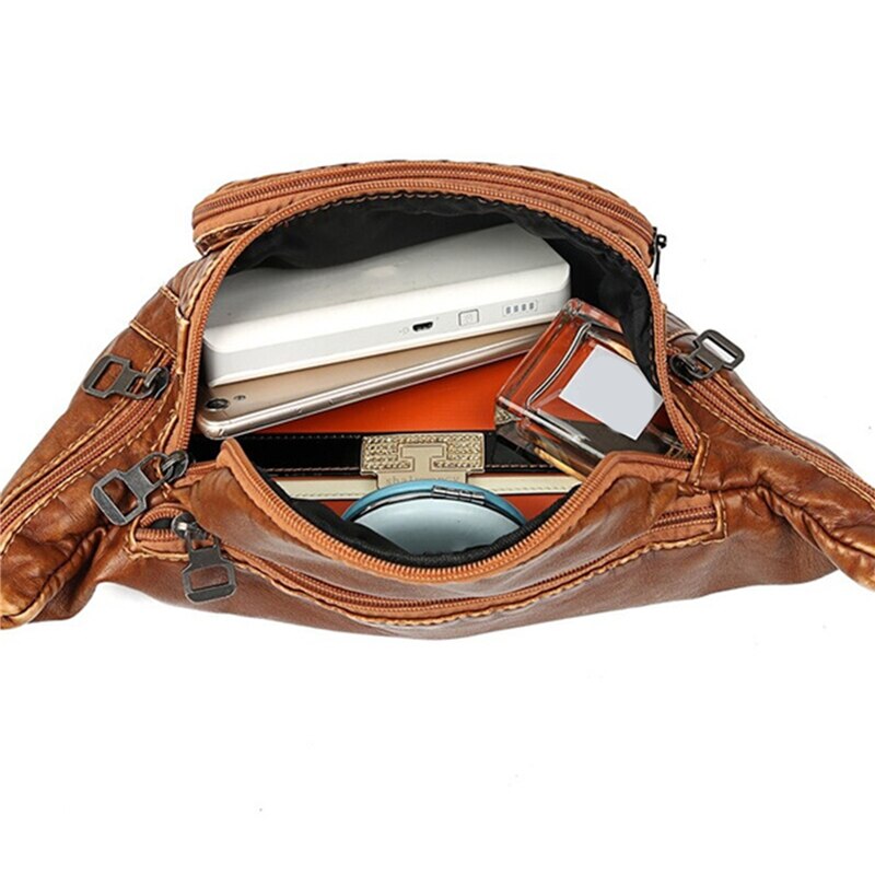 Couro do plutônio dos homens unsix cinto pacote saco de armazenamento feminino hip pouch sundries viagem sacos de armazenamento preto marrom