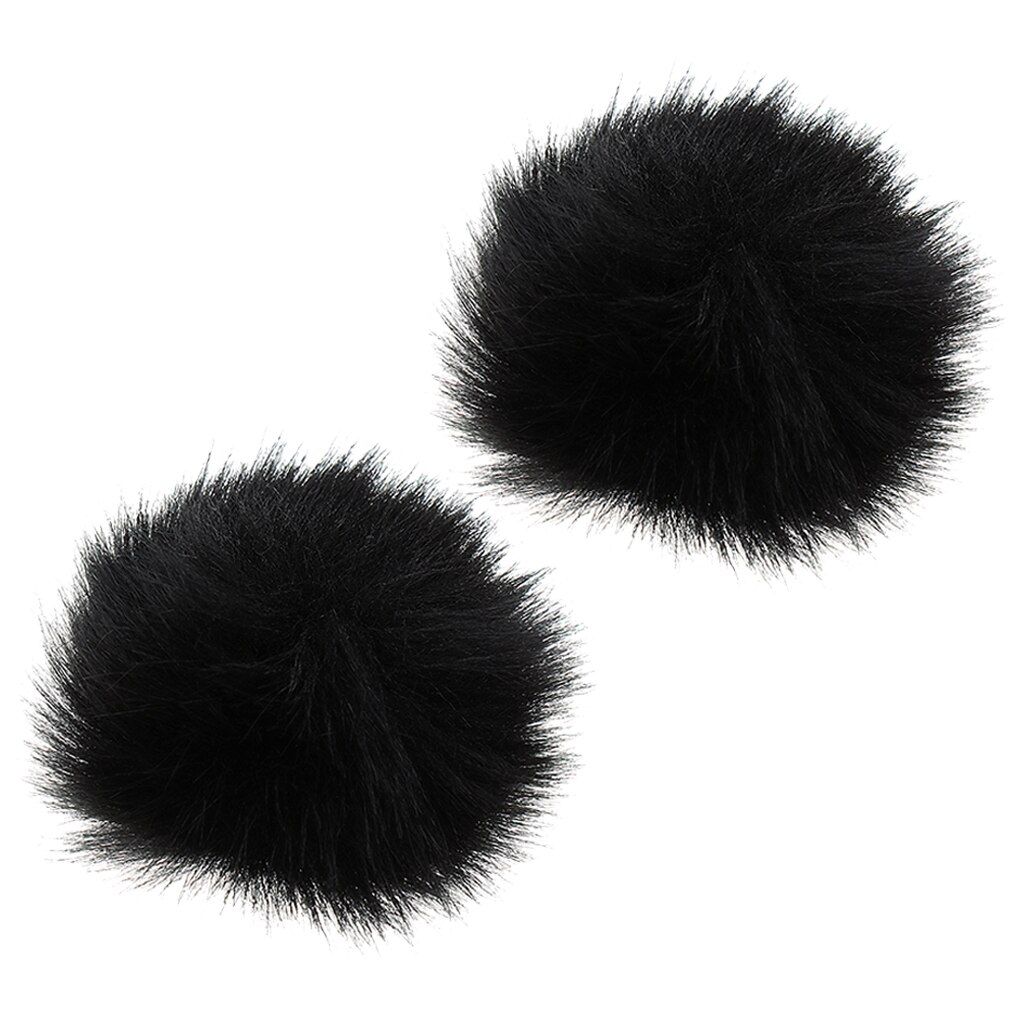 2xFurry Windscreen Windshield Wind Muff Lavalier Lapel Microphone Mic Black