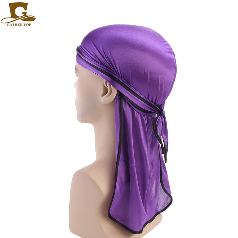 Unisex hombres mujeres satén transpirable Bandana sombrero sedoso Durag doo du trapo diadema de cola larga: Morado