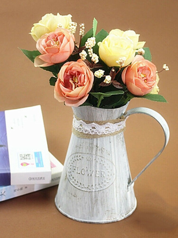 Pichet en métal de Style Vintage français, Shabby Chic, Vase à fleurs en Zinc rustique