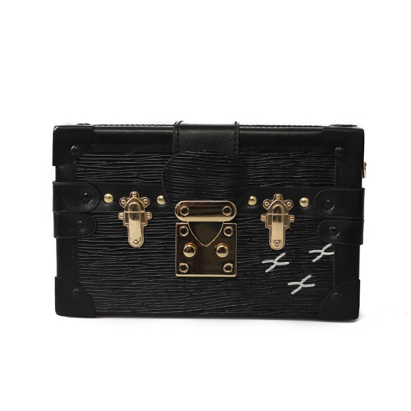 Lady Evening Bag Messenger Bag Women Leather Handbag Patchwork Hard Box Retro Print Shoulder Bags Joxipaw: Black