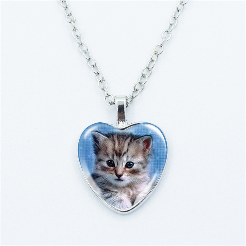 Collar con colgante de corazón de gato para mujer, joyería de cadena fina con cara de gema de cristal y Metal a la , accesorios de para niños: Cobalto violeta