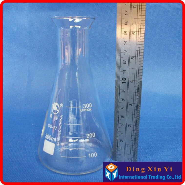 (8pcs/lot)300ml Glass Erlenmeyer Flask 300ml glass conical flask Laboratory use glass triangle flask BORO glass,GG17