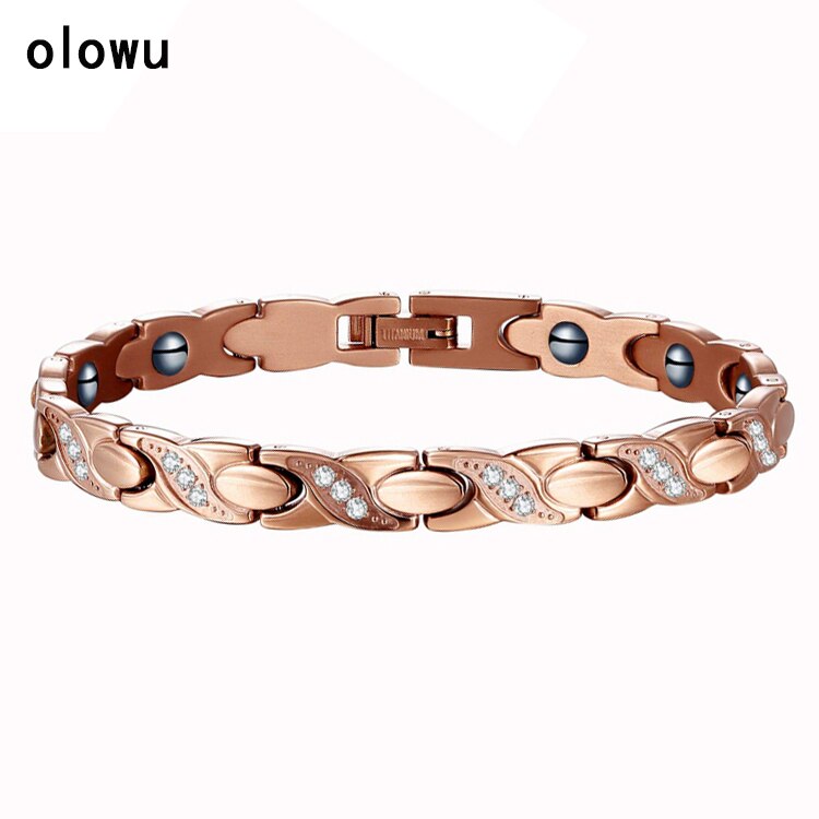 Olowu Frauen Edelstahl Zirkon Energie Armbinde Rose Gold knapp X Geformt Energie Gesundheit Magnetische Germanium Armbänder 19 cm: Ursprünglich Titel