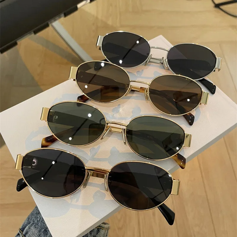 Gafas de sol ovaladas de para mujer 2024, gafas de sol con montura metálica de de de lujo, gafas de sol redondas clásicas Vintage para mujer, Unisex
