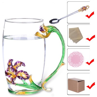 Iris blomma emalj glas kopp applikation värmebeständig glas te kopp kaffe glas bröllop familj kontor drinkware box: B