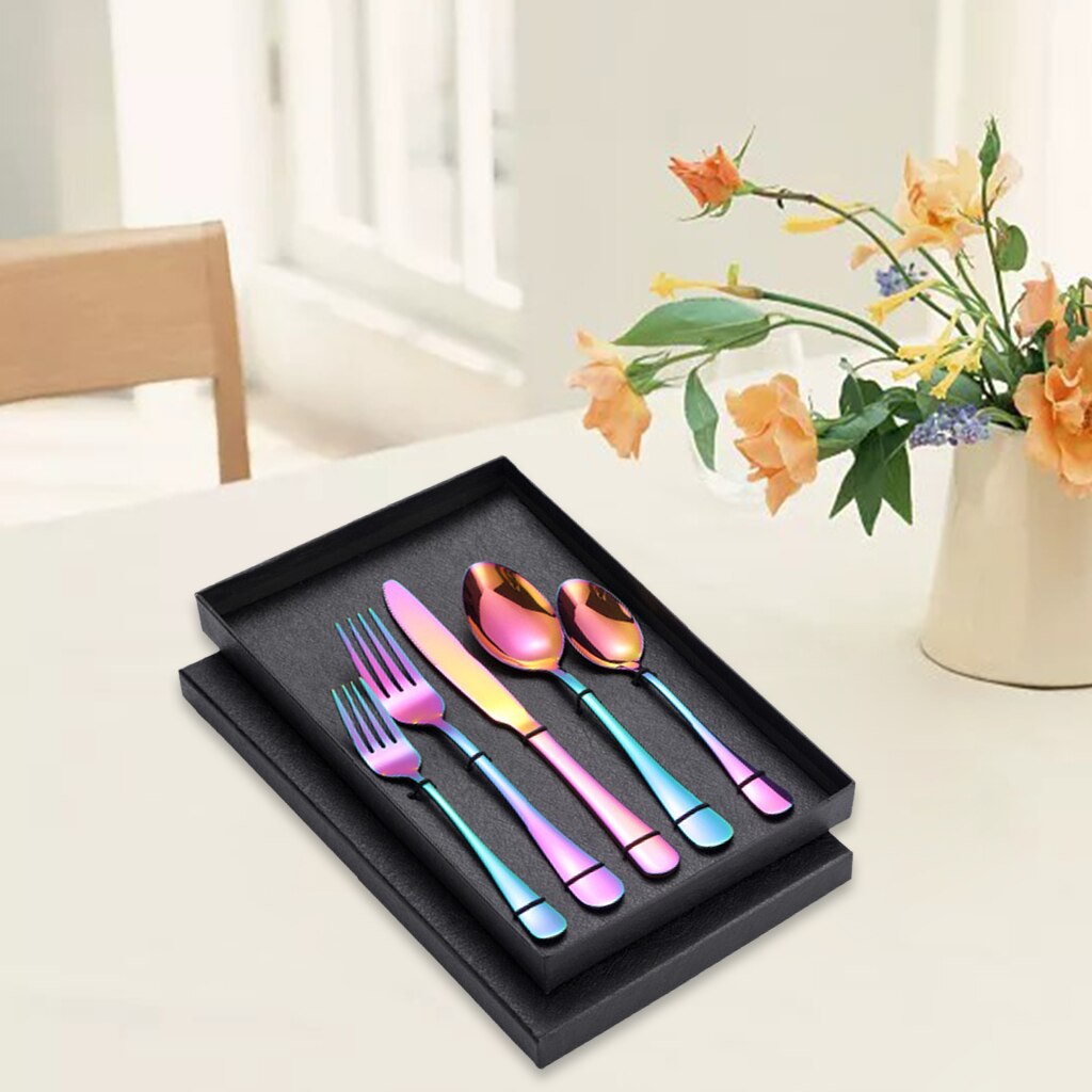 Cubiertos de viaje de acero inoxidable, vajilla reutilizable para comer, Picnic, Servicio de cubiertos, utensilios para cena, juego de , 5 uds.