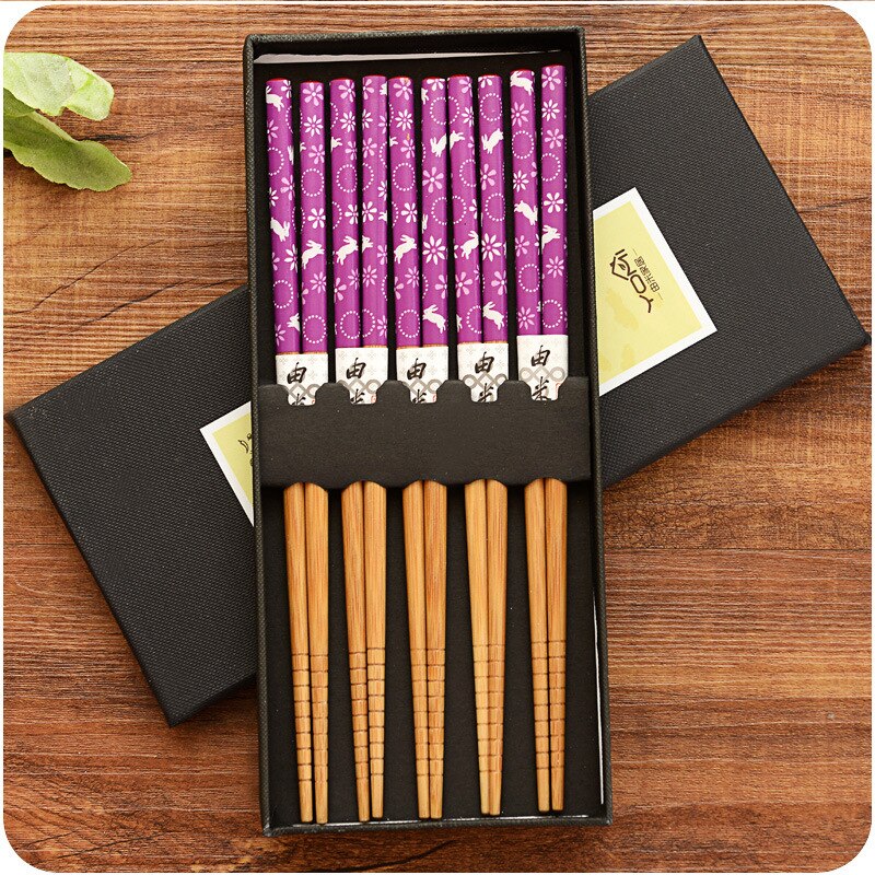 Reusable Japanese style bamboo chopsticks set 5 pairs of Chinese food dessert chopsticks: B