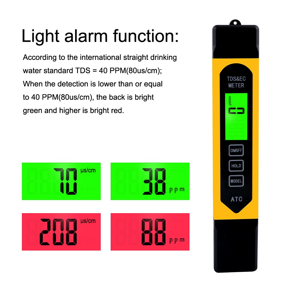 3 In 1 Multifunctionele Digitale TDS EC Meter Temperatuur ATC Tester pen Geleidbaarheid Water Meting Analyzer met backlight