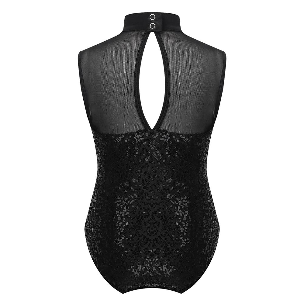 Kids Girls Gymnast Leotard Sequins Sleeveless Tulle Splice Keyhole Back Teens Ballet Gymnastics Leotard Dance Gymnastic Jumpsuit