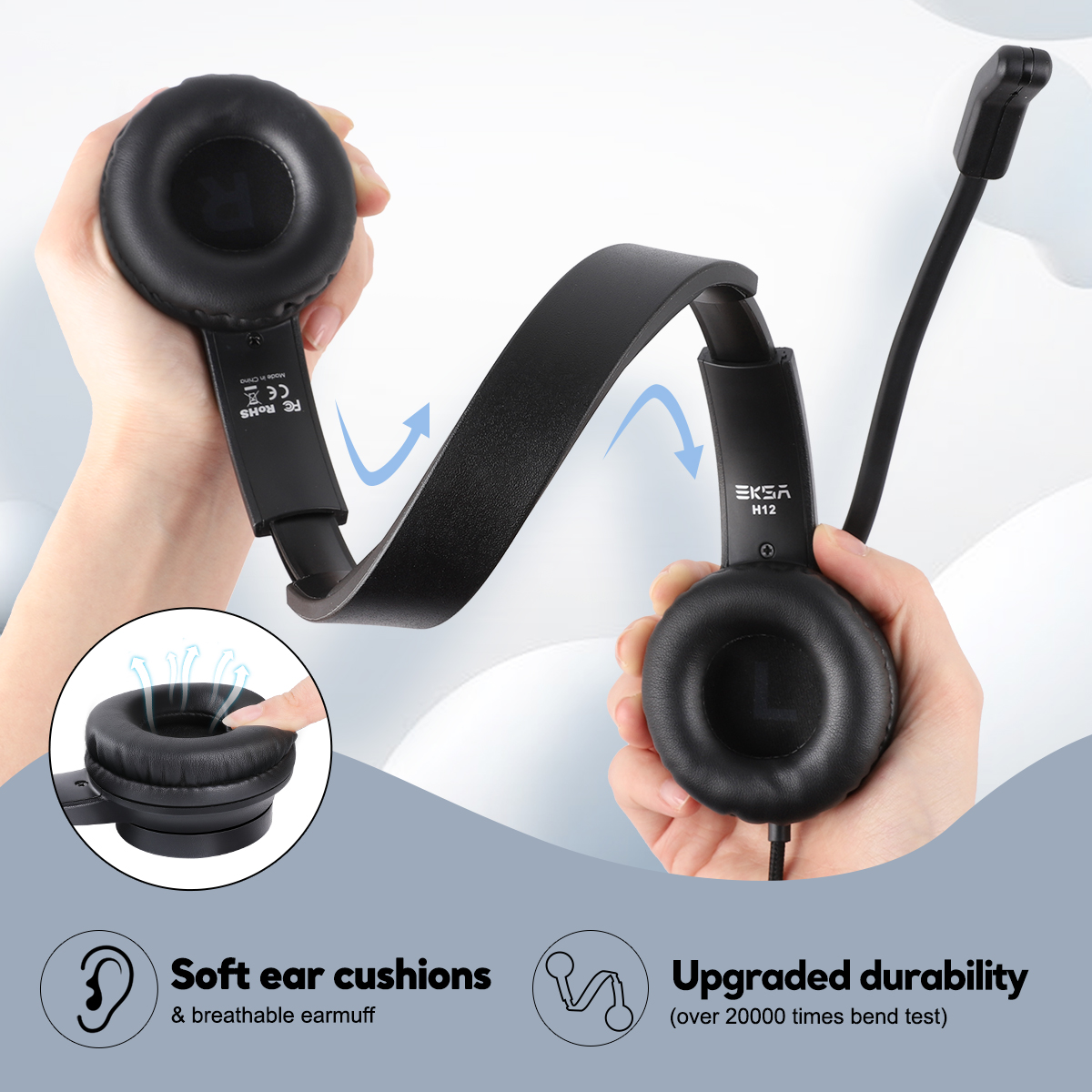EKSA H12 Office Headset On-Ear 3.5mm Wired Computer Headphones with Microphone Call Center Headsets Gamer for PC Laptop Skype