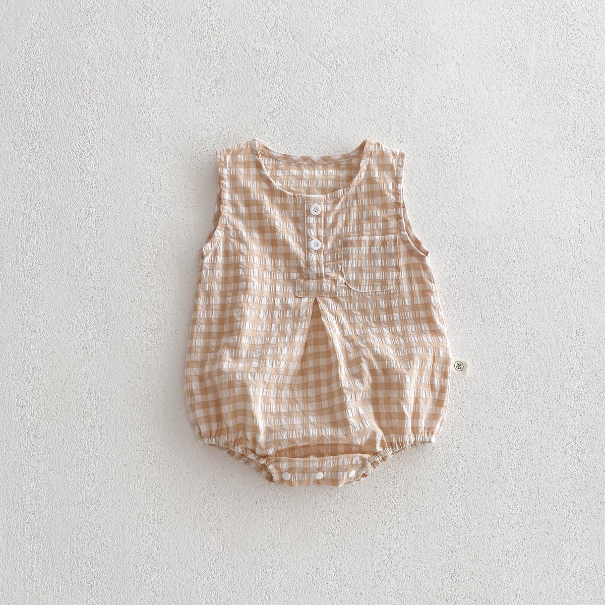 Sommer baby piger ærmeløs romper ternet nyfødt baby bodysuit 0-2 år gammel spædbarn jumpsuit: Khaki / 12m