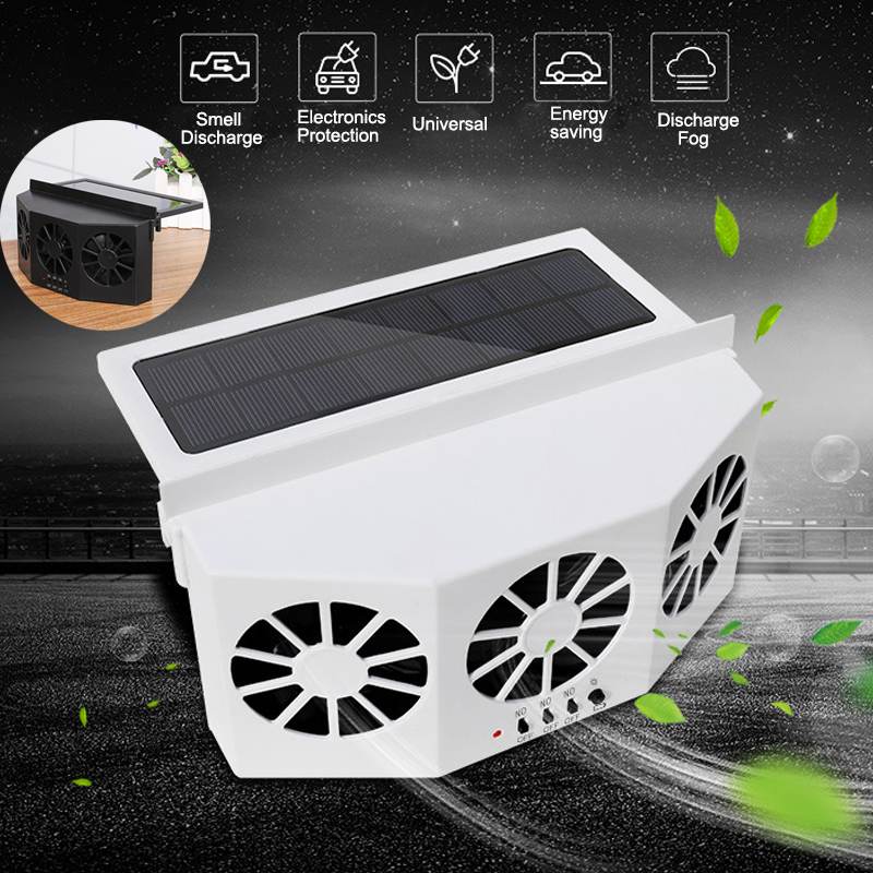 Bilkylsystem solpanel bilfönsterkylare fläkt auto luftventilation fläkt solradiator 3 fläktar för husbil rv husvagn: Vit
