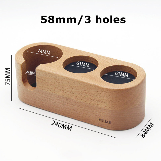 58mm Solid Wunalt Wooden Coffee Filter Tamper Holder Stand Espresso Distributor Mat Support Base Rack Barista Tools Accessories: 58mm 3 holes Beech