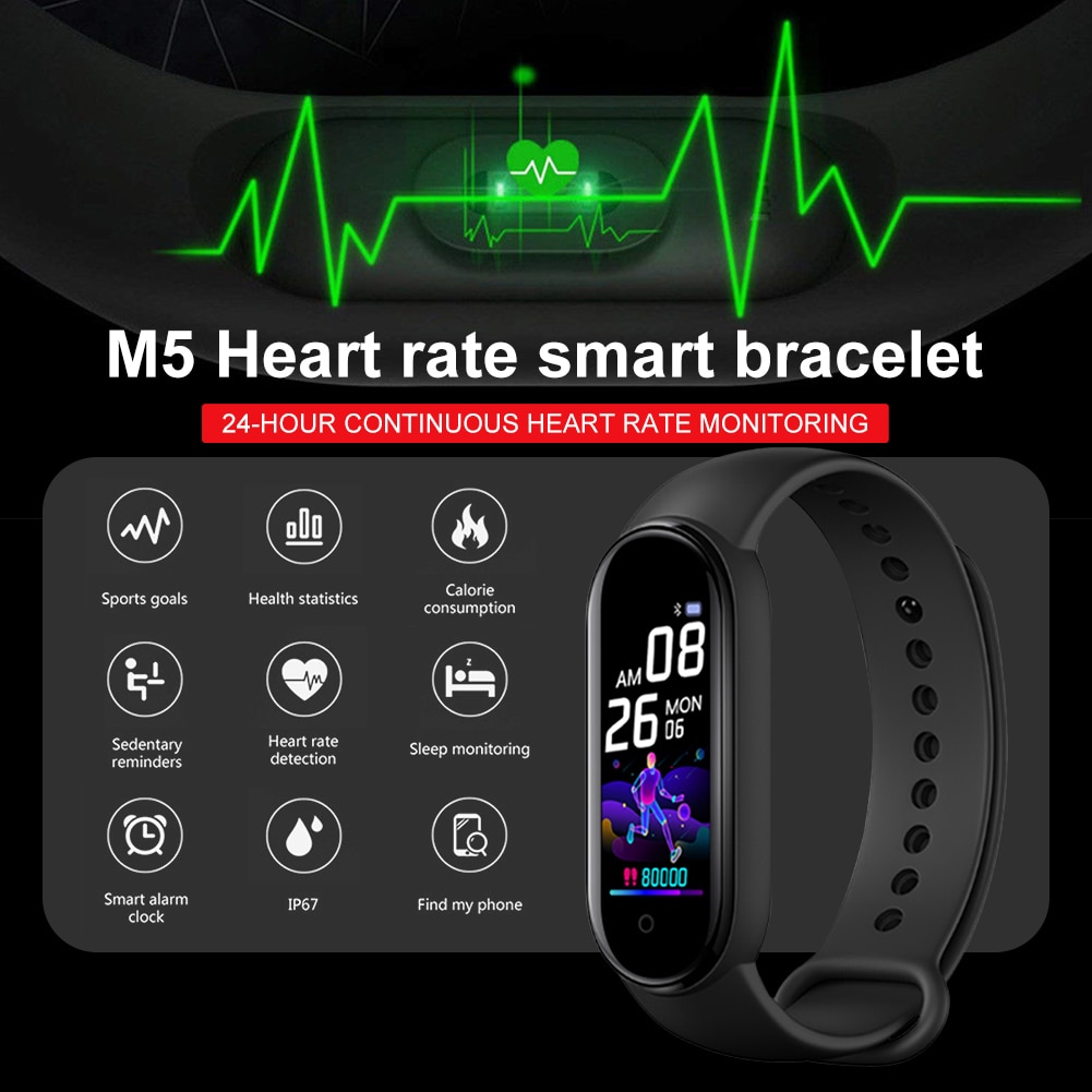 Smartband Fitness Tracker AUKUK M5 - Kolorowy Wyświetlacz LCD Sportowy - Monitor Aktywności i Ciśnienia Krwi - Bluetooth - Wodoodporny