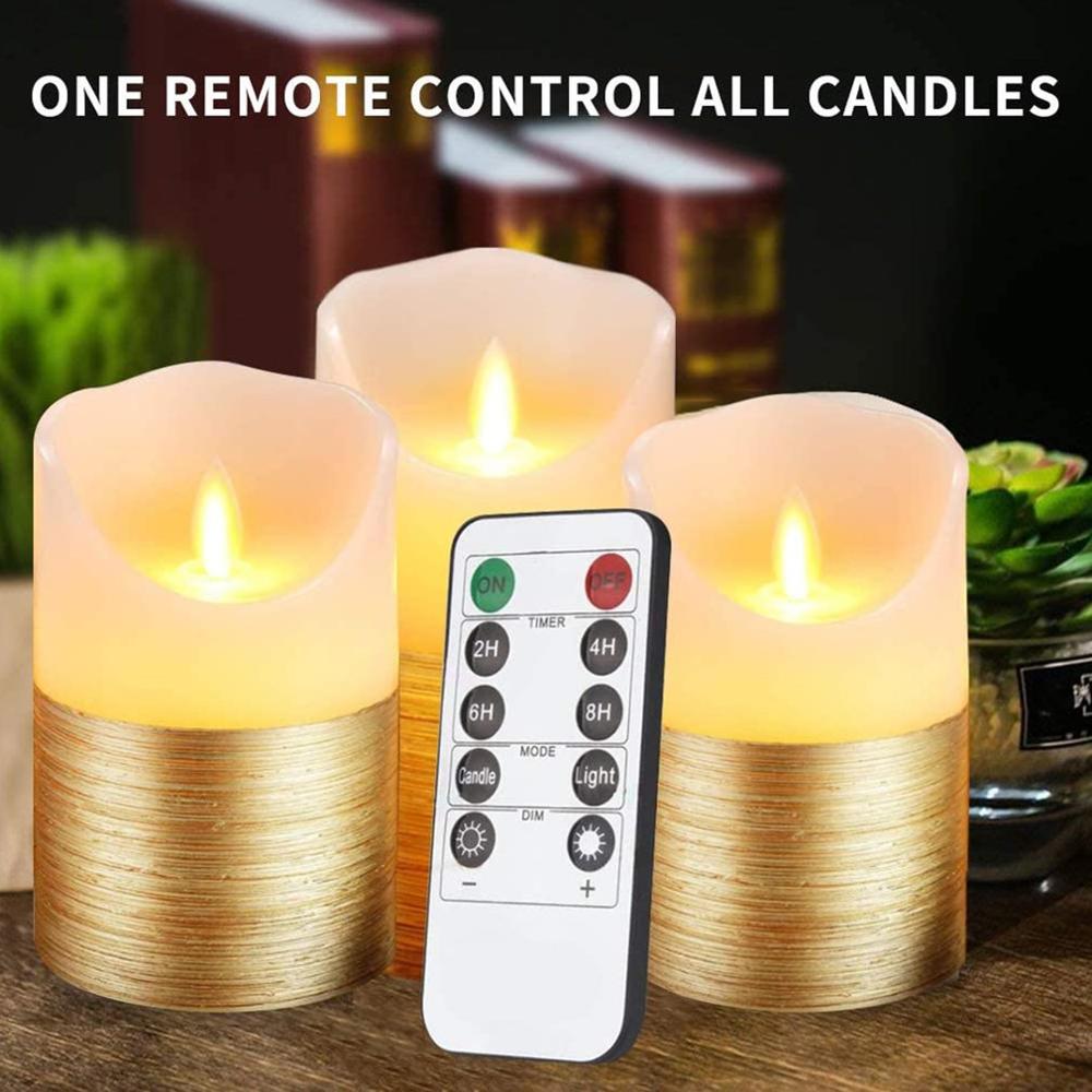 Electronic Golden LED Simulation Swing Candle Flameless Real Wax Flickering Moving Simulation Candle Light Pillar Candle