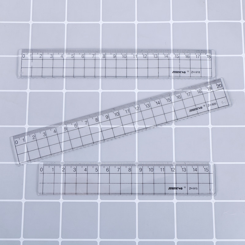 1pc 15cm 18cm 20cm Transparent Simple Ruler Plastic Square Ruler Cute Learning Stationery Drawing School Supplies