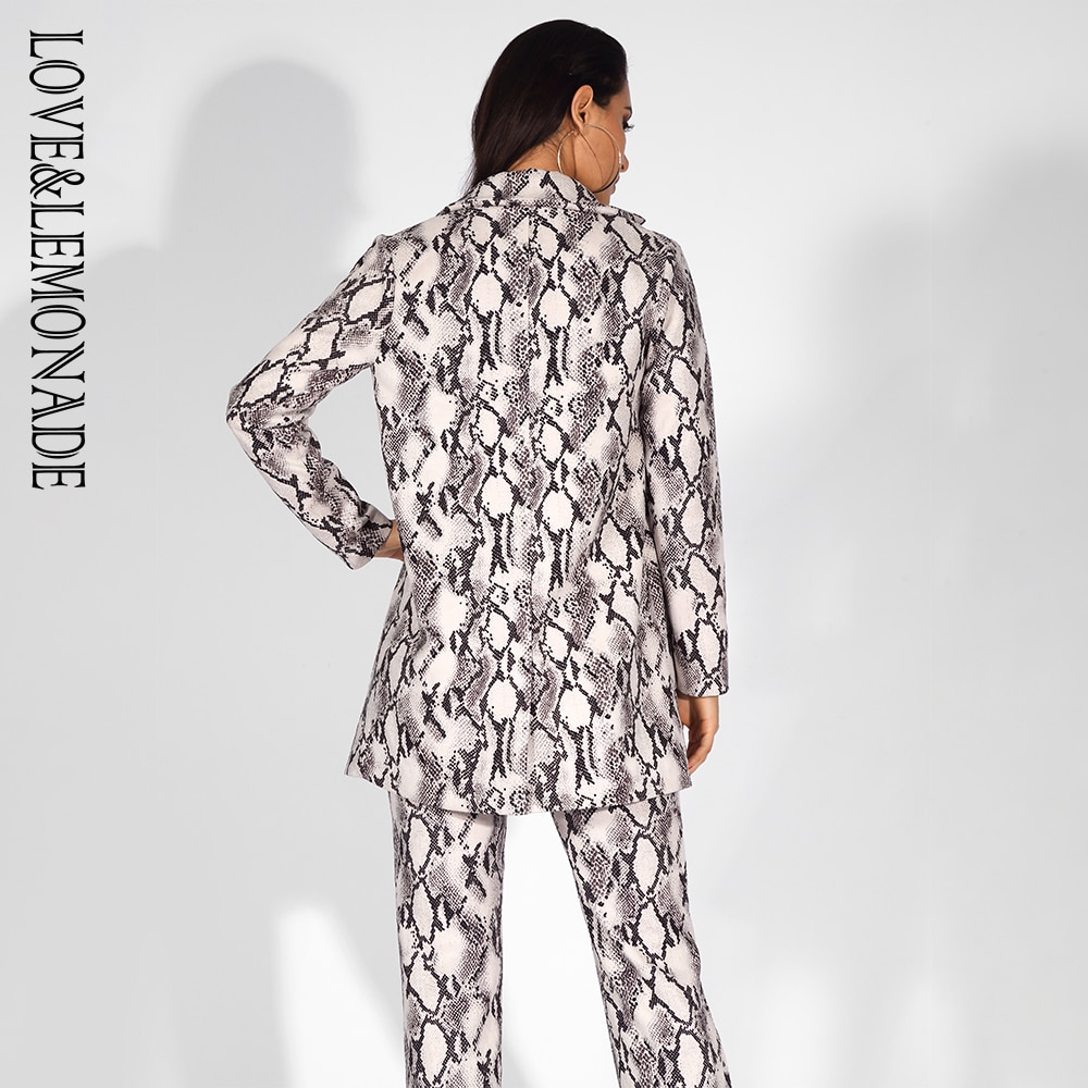 LOVE & LEMONADE Grey Snake Pattern Lapels Straight Jacket LM81603T
