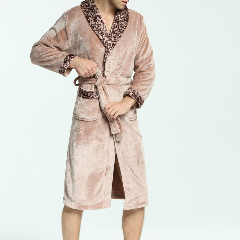 Winter Bath Robe Flannel Turn-down Collar Men Kimono Men Robe Bathrobe Men Bath Robes Cotton Long Sleeve Nightgown