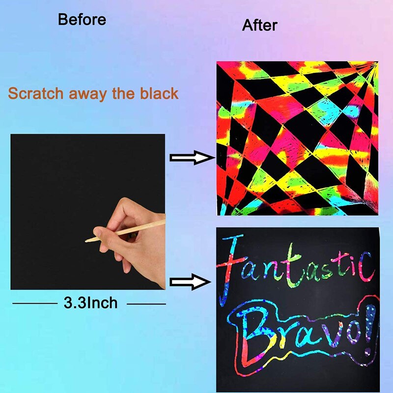 104 pcs mini rainbow scratch paper art craft kits kids diy drawing toy with graffiti stencil stylus scraping painting card