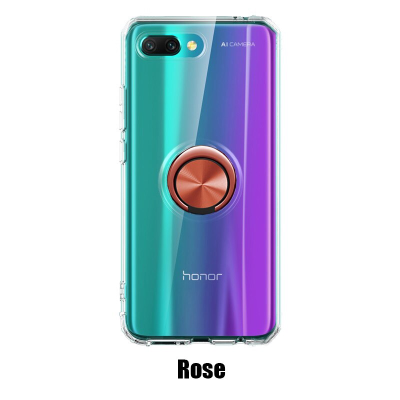 Voor Huawei Honor 10 Luxe Magneet Metalen Ring Standhouder Cases Voor Huawei Honor 10 Clear Silicone Cover Funde Coque: Rose